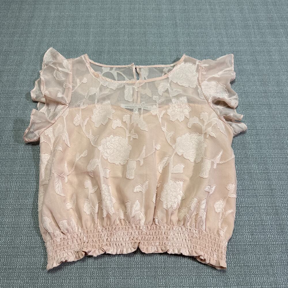 Cupcakes Cashmere Top Womens Small Pink Whimsy Ruffle Sleeve Romantic Floral